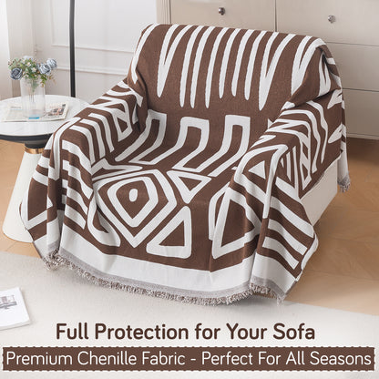 Urban Tribe Premium Chenille Fabric Sofa Cover Throw, Chocolate Brown