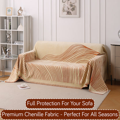 WaveLoom Collection Printed Chenille Sofa Cover Throw, Orange