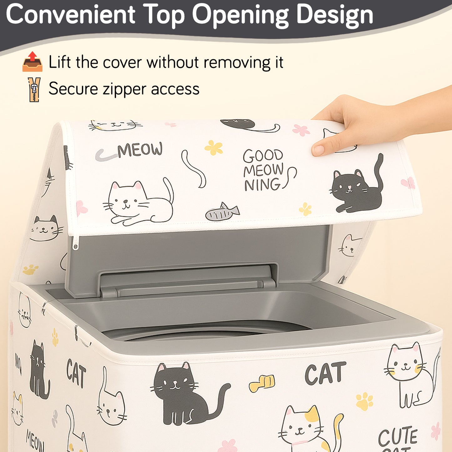 Waterproof Front Load / Top Load Washing Machine Cover | PEVA Dustproof Protective Cover for 6kg, 6.5kg, 7kg & 7.5kg Fully Automatic Machines, Playful Cats