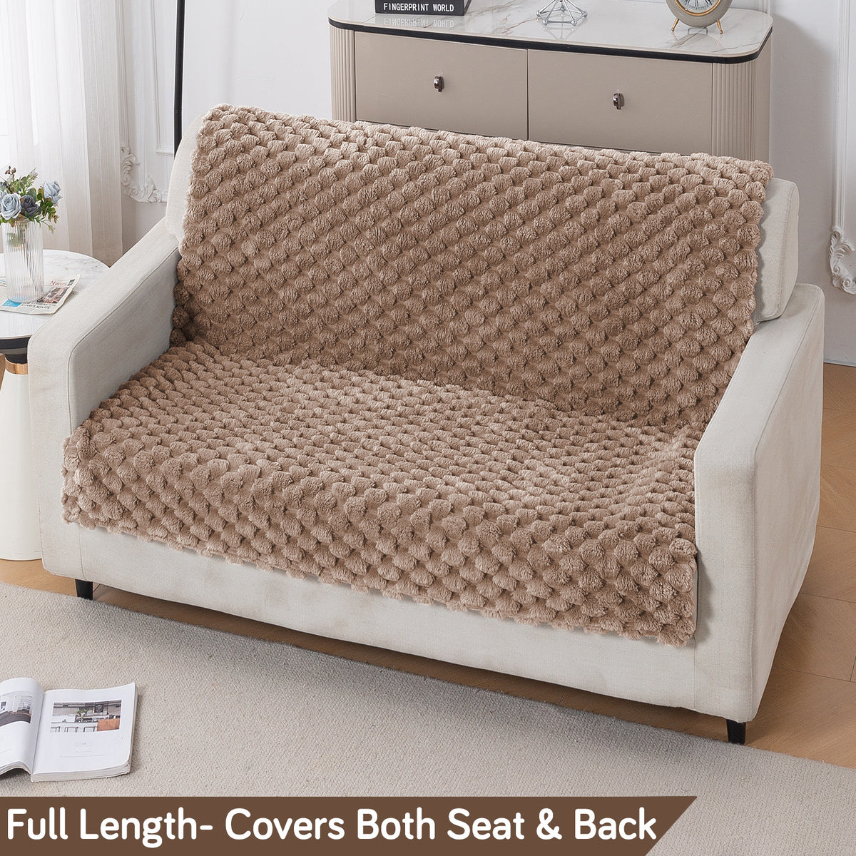 'BunnySoft Series' Plush Sofa Cover Throw for Sofa Seat & Back, Canvas Brown