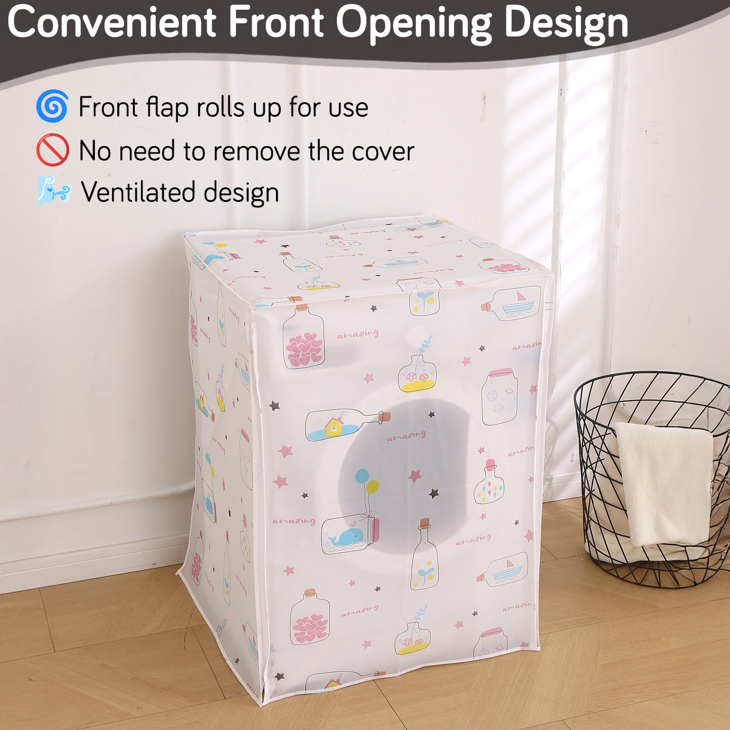 Waterproof Front Load / Top Load Washing Machine Cover | PEVA Dustproof Protective Cover for 6kg, 6.5kg, 7kg & 7.5kg Fully Automatic Machines, Whimsical Bottles