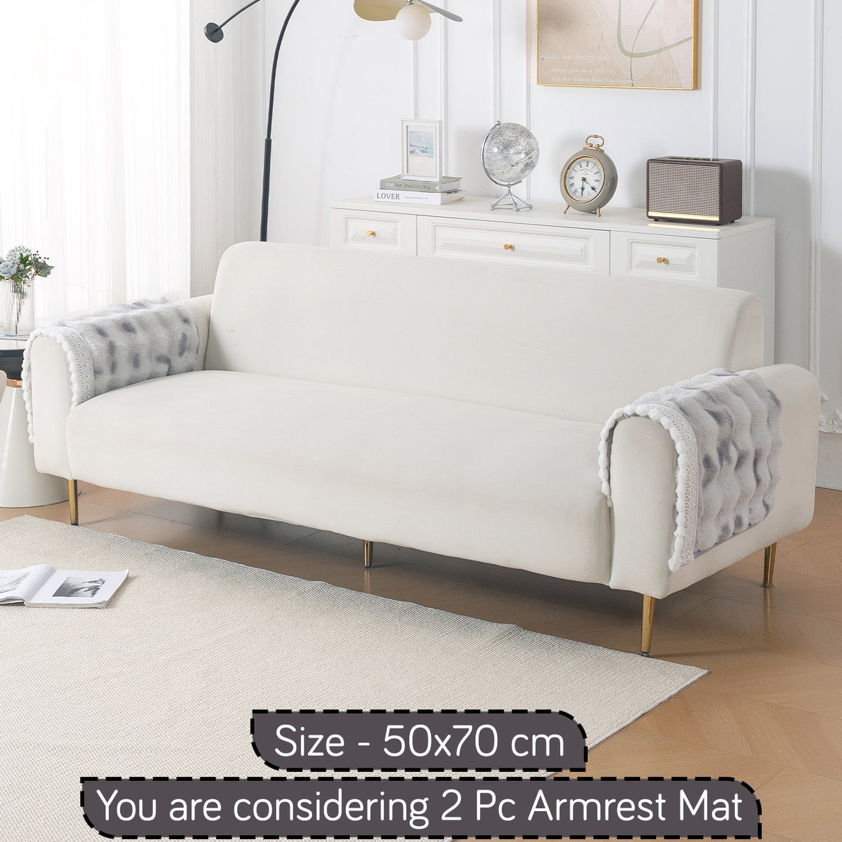 Faux Rabbit Fur Sofa Cover with Lace |Gradient Rabbit Plush, Grey
