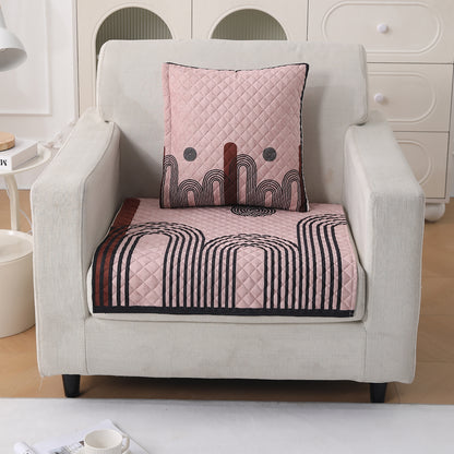 LiefNest Printed Holland Velvet Sofa Mat with Foam Filling - Modern Archscape Mauve Blush for 1/2/3 Seater & Armrest