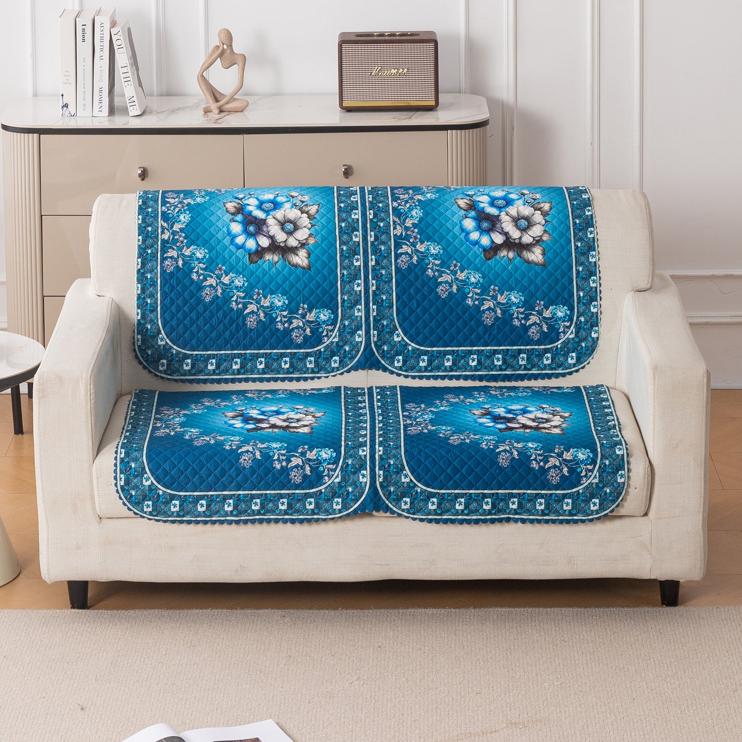 LoomVerse Quilted Sofa Cover Set Washable Sofa Panel for Seat & Back - Royal Meadow