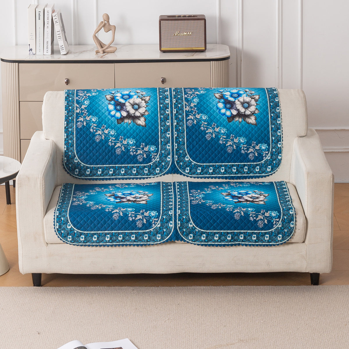 LoomVerse Quilted Sofa Cover Set Washable Sofa Panel for Seat & Back - Royal Meadow