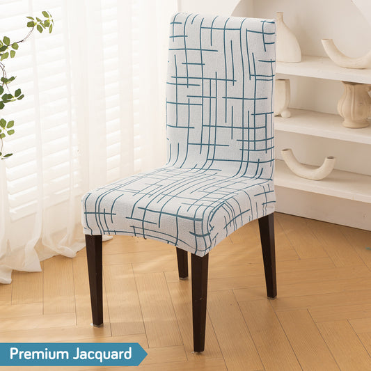 'Crossline Series' 180 GSM Jacquard Chair Cover Set 1/2/4/6, Teal Blue