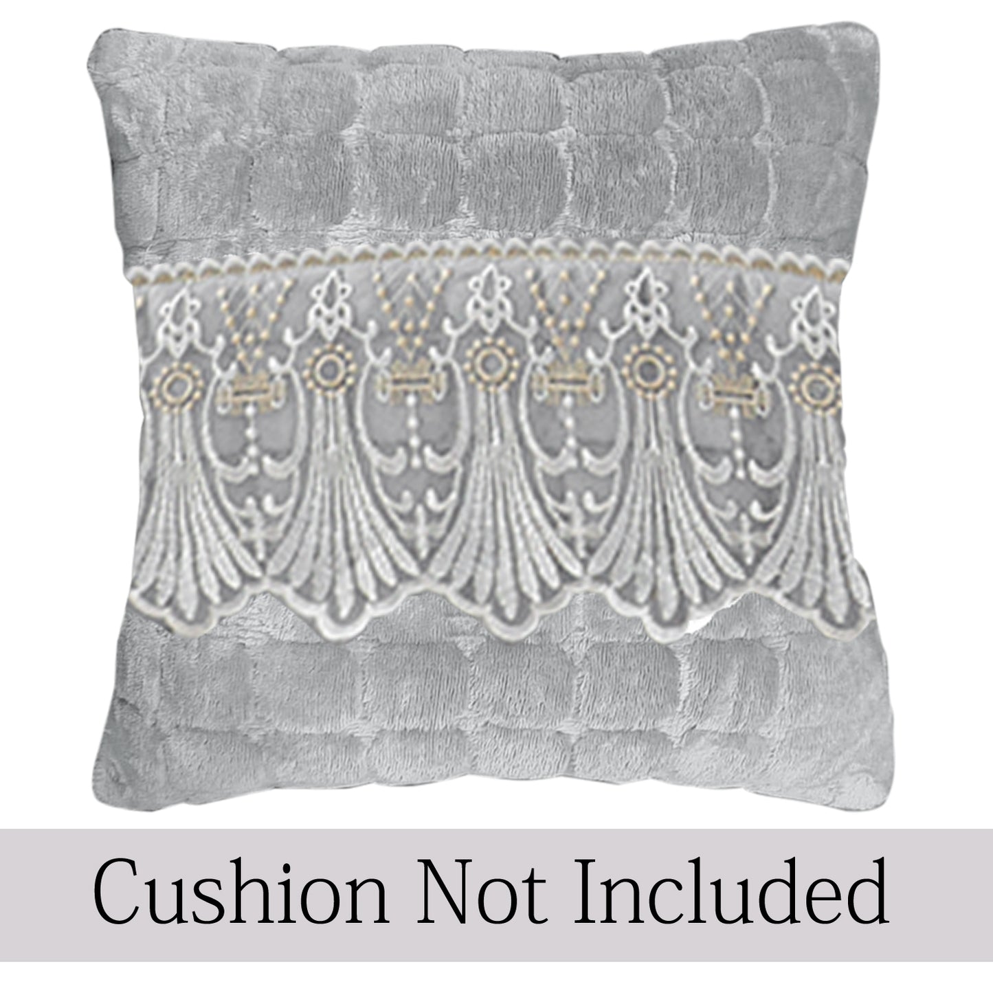 Premium Milk Velvet Sofa Cushion Cover with Lace Design, Cloud Grey
