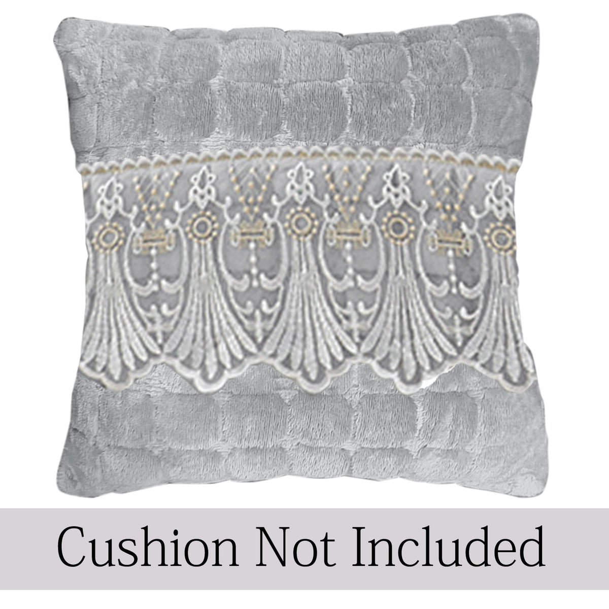 Premium Milk Velvet Sofa Cushion Cover with Lace Design, Cloud Grey