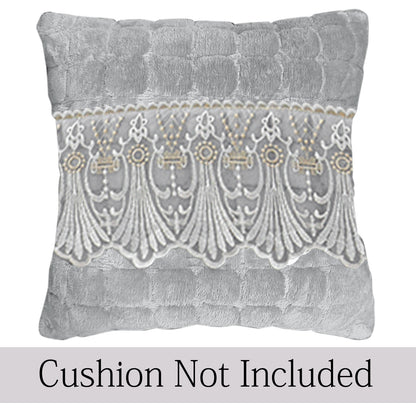 Premium Milk Velvet Sofa Cushion Cover with Lace Design, Cloud Grey