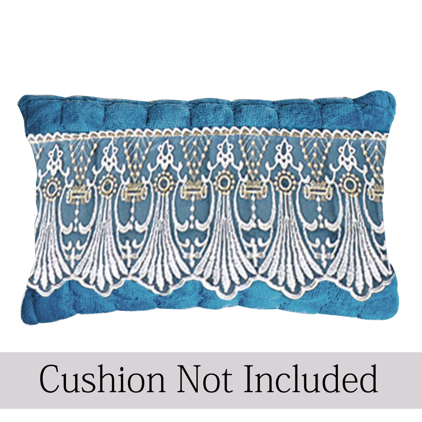Premium Milk Velvet Sofa Cushion Cover with Lace Design, Celdaon Blue