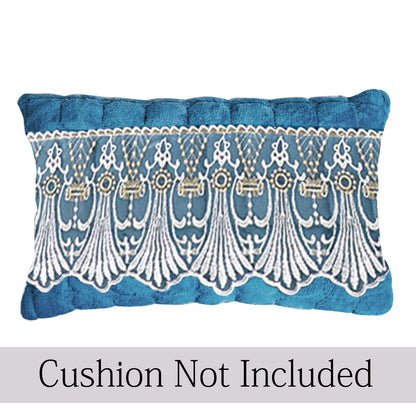 Premium Milk Velvet Sofa Cushion Cover with Lace Design, Celdaon Blue