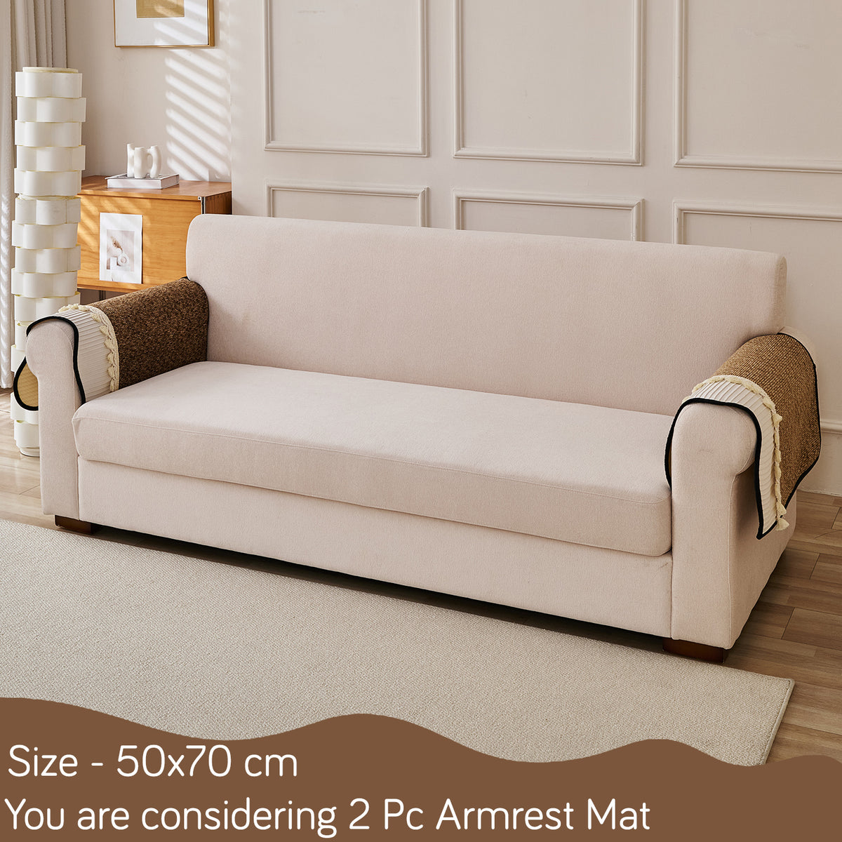 'Wavy Royale Series' Thick Woven Weave Chenille Sofa Cover with Tassel, Chestnut Brown