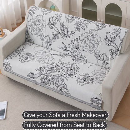 Premium 320 GSM Chenille Sofa Cover 'Serene Abode Series', White Rose Garden