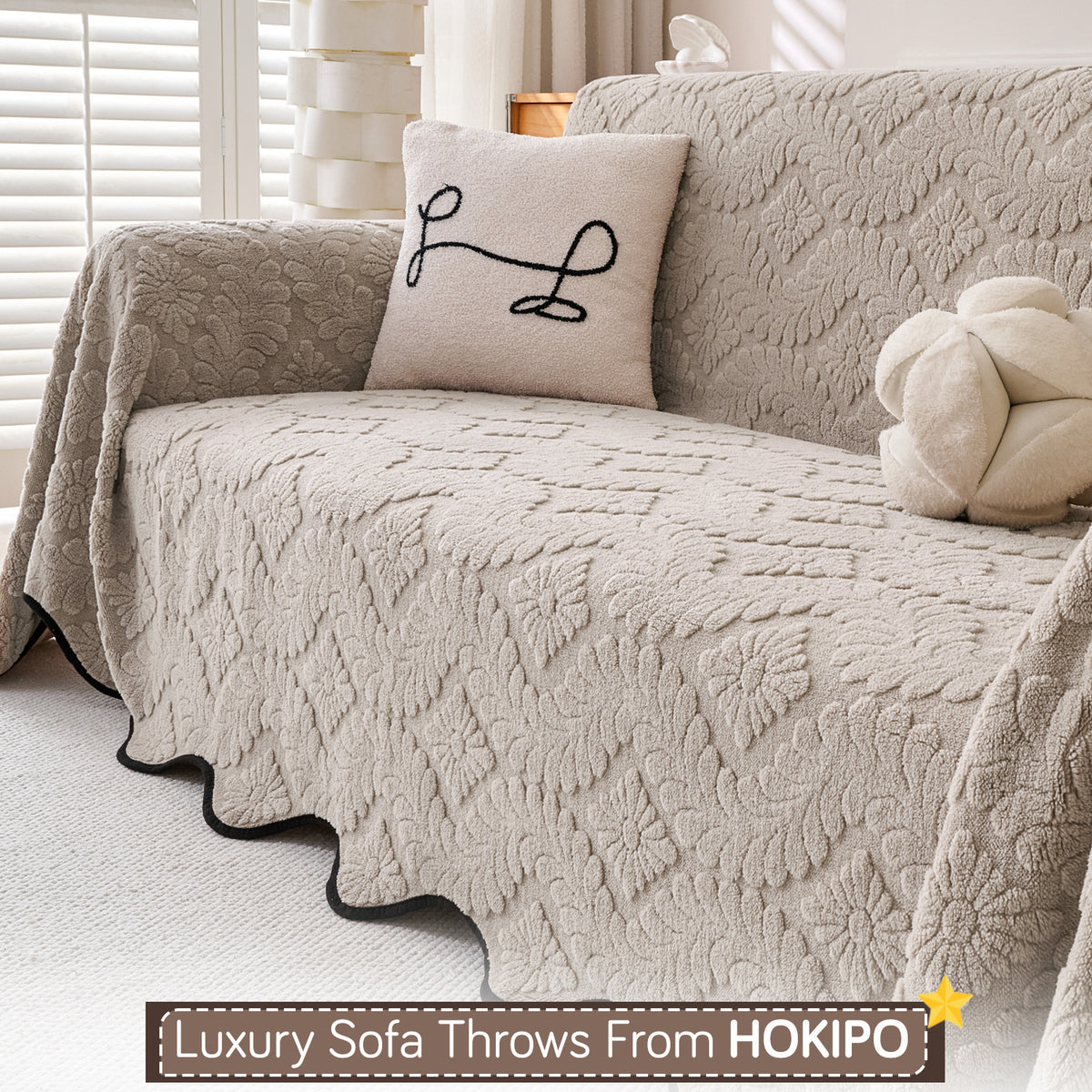 Buy Soft Brown Colour Wavy Petal Crest Series Plush Sofa Throw Blanket | HOKIPO