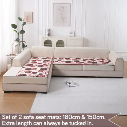 LiefNest Printed Holland Velvet L Shape Sofa Seat Mat with Foam Filling - Geometric Hexagon Cider Red