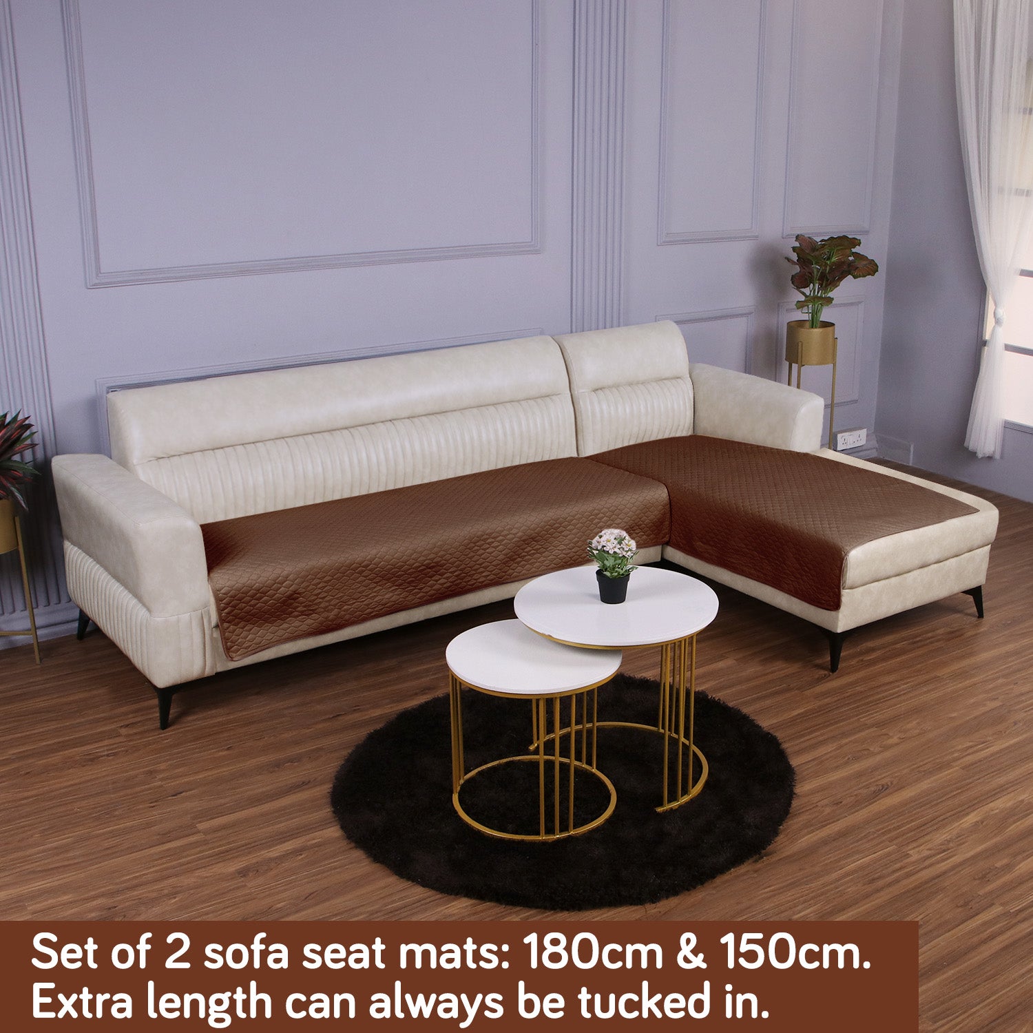 Quilted Sofa Mat Set for 3 Seater and 2 Seater Sofa (L Type), Dark Coffee