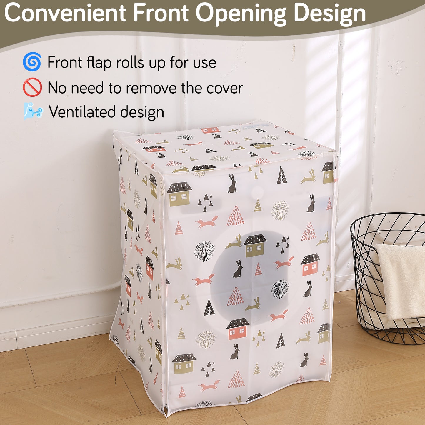Waterproof Front Load / Top Load Washing Machine Cover | PEVA Dustproof Protective Cover for 6kg, 6.5kg, 7kg & 7.5kg Fully Automatic Machines, Woodland Village
