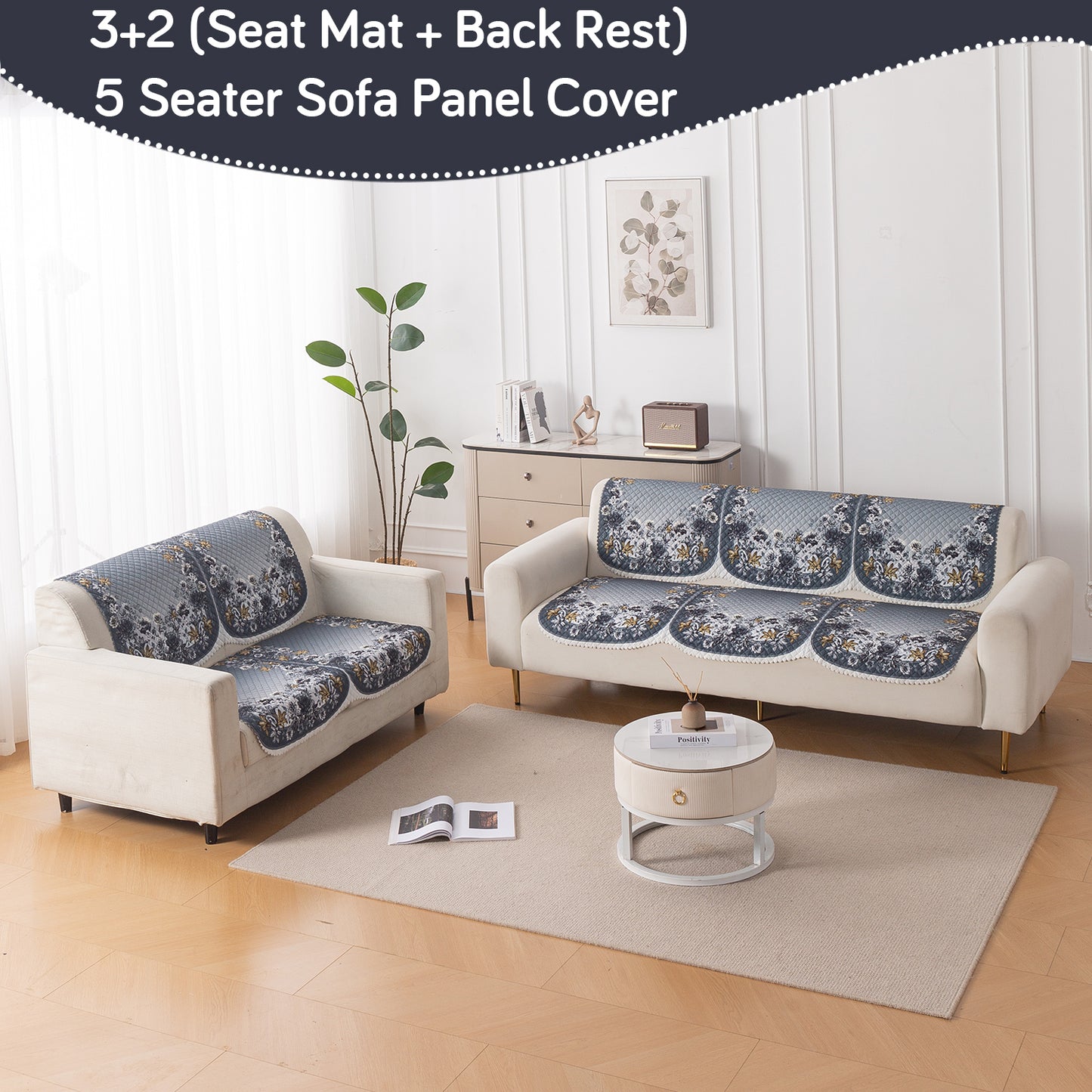 LoomVerse Quilted Sofa Cover Set Washable Sofa Panel for Seat & Back - Blue Belle
