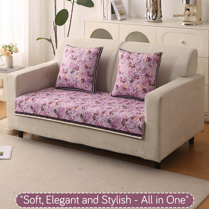 Florentina Series Printed Holland Velvet Sofa Mat - Peony Lavender