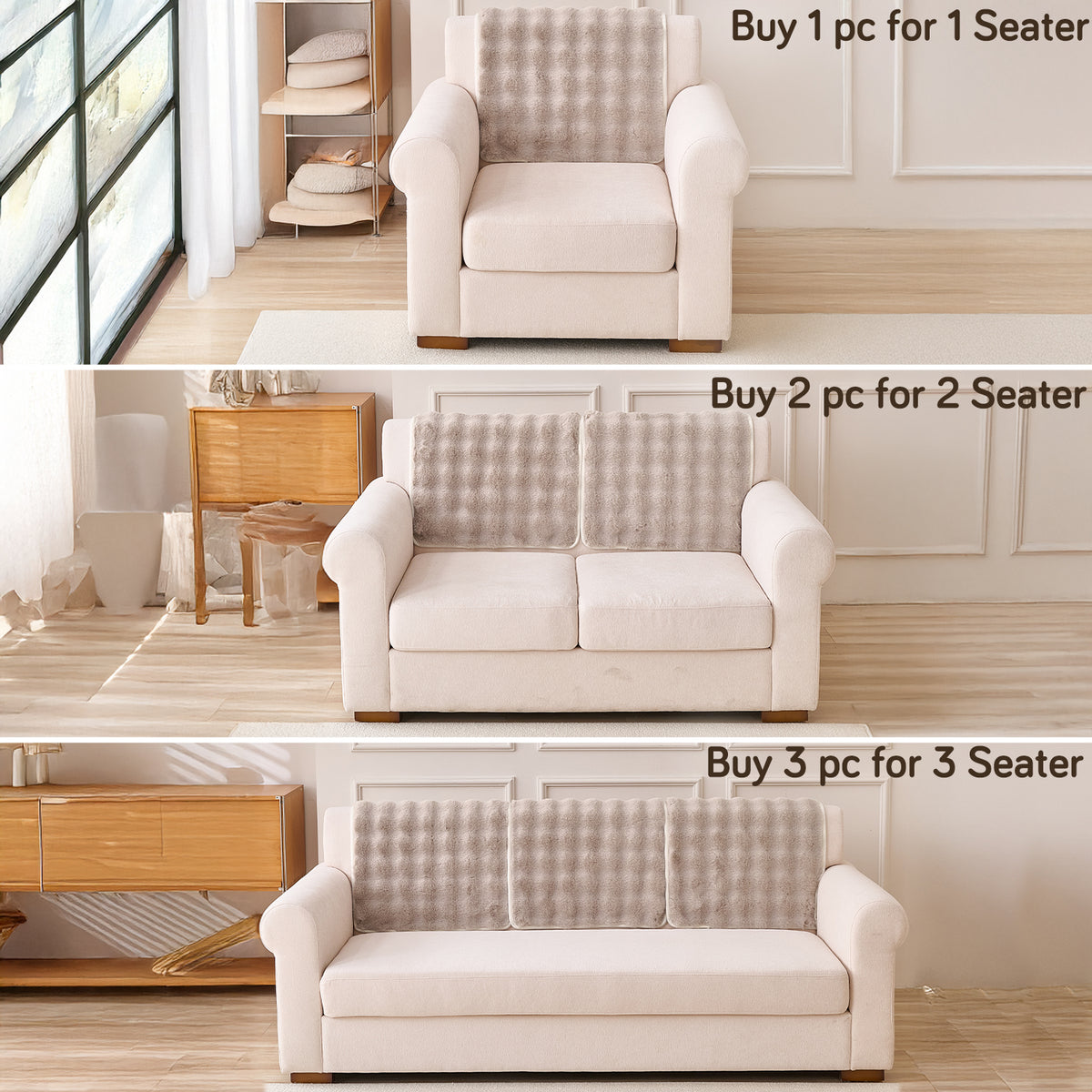 'FurHug' Premium Faux Rabbit Fur Sofa Seat Mats, Latte Brown