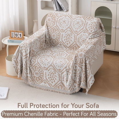 Premium 320 GSM Chenille Sofa Cover Throw All Season 'Serene Abode Series', Boho Floral Tile
