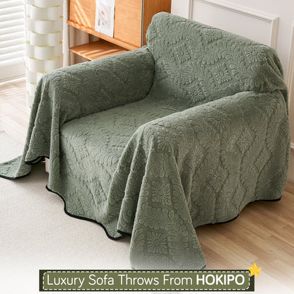 Buy Sage Green Colour Wavy Petal Crest Series Plush Sofa Throw | HOKIPO