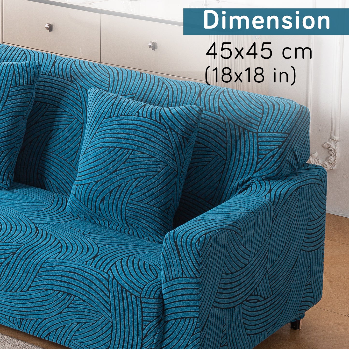 'WaveLine Series' Jacquard Cushion Cover Set of 2, Teal Green