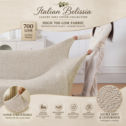 Italian Belissia Luxe Series' Super Stretchable Microfiber 1/2/3 Seater Sofa Cover, Snow Cream