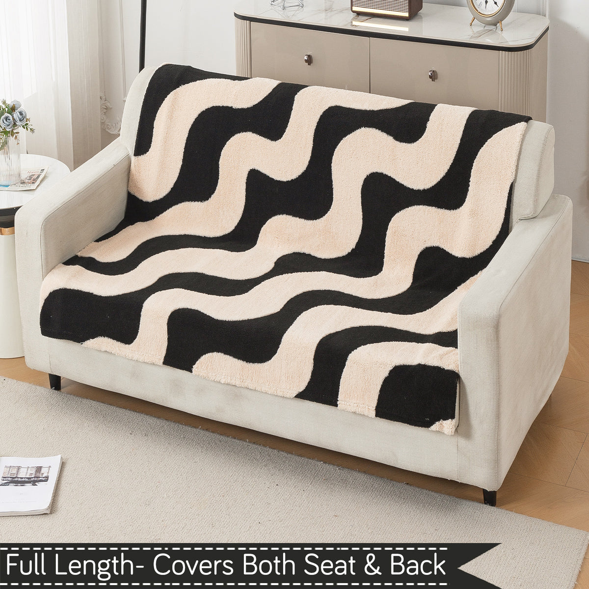 'Noirea Series' Plush Sofa Cover for Seat & Back, Wavy Stripe