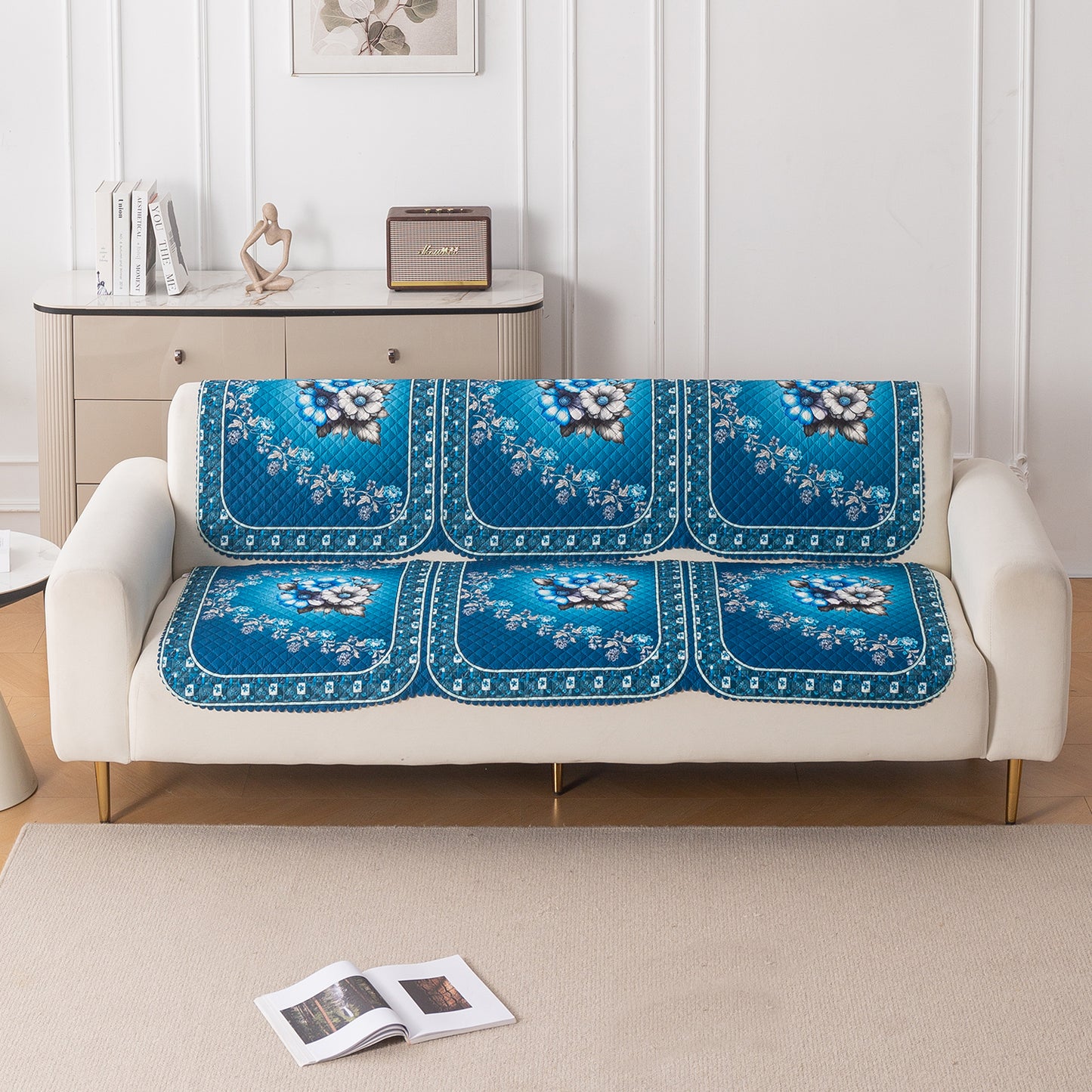LoomVerse Quilted Sofa Cover Set Washable Sofa Panel for Seat & Back - Royal Meadow