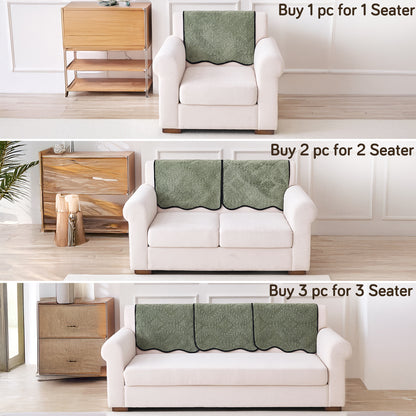 Embossed Floral Jacquard Anti-Slip Sofa Cover Mat, 'Wavy Petal Crest Series' Sage Green