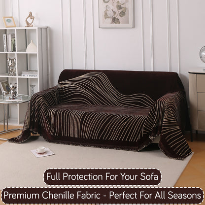 WaveLoom Collection Printed Chenille Sofa Cover Throw Blanket, Dark Coffee