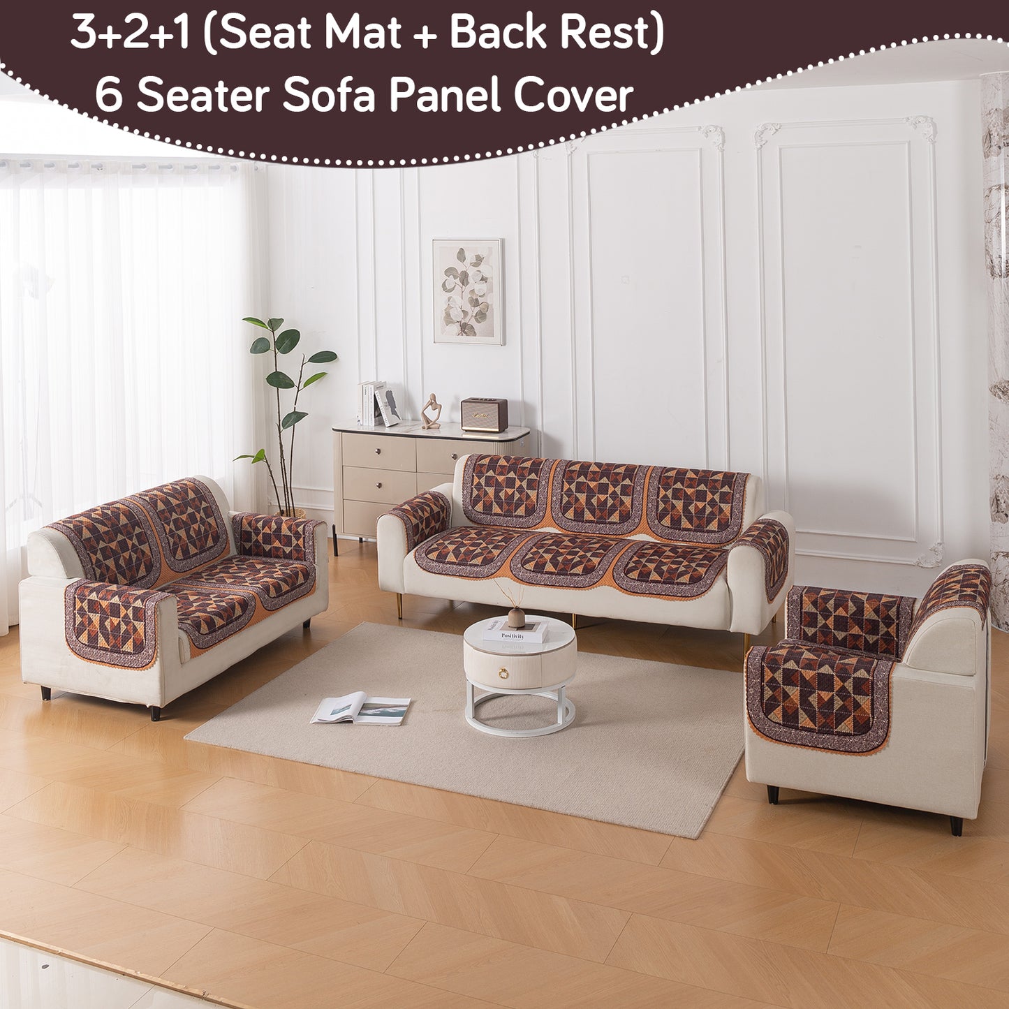 HeavenHue Fleece Soft Touch Quilted Sofa Cover Set Washable Sofa Panel for Seat & Back - Rustic Mosaic