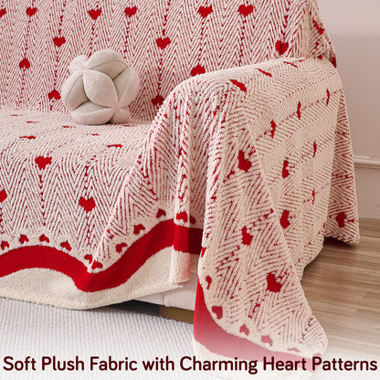 Buy Cherry Cream Colour Cozy Heart Series Luxury Plush Sofa Throw | HOKIPO