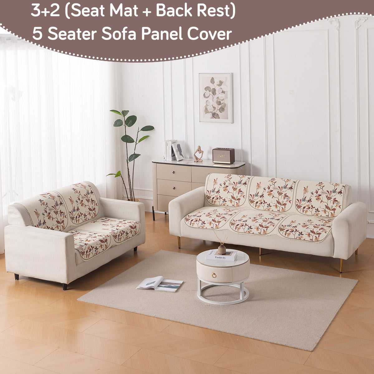 Buy Autumn Whisper HeavenHue quilted fleece sofa cover set for 3+2 seater, floral design | Hokipo