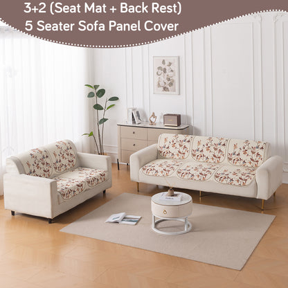 HeavenHue Fleece Soft Touch Quilted Sofa Cover Set – Washable Sofa Panel for Seat & Back - Autumn Whisper