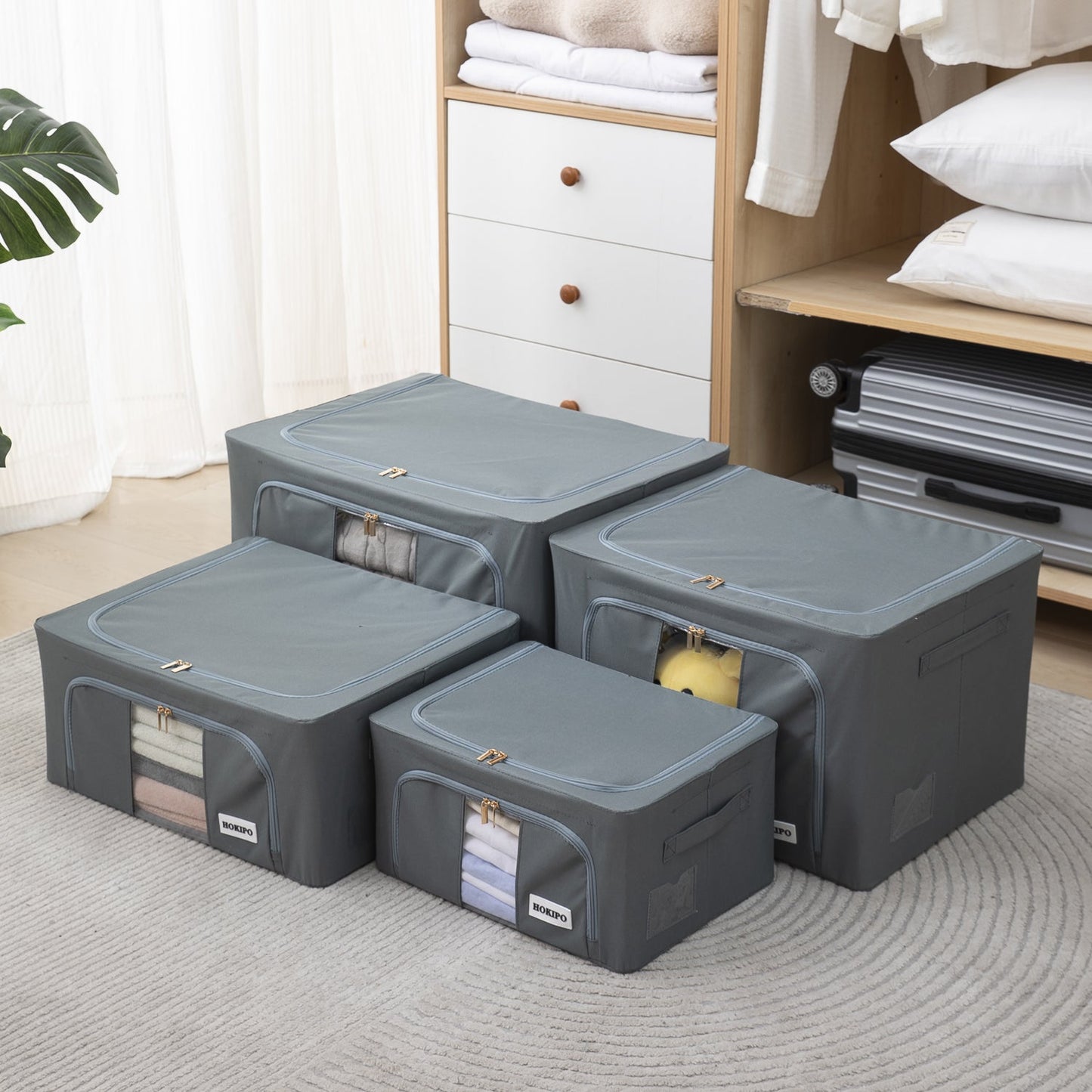 Wardrobe Organizer 600D Oxford Fabric Cloth Storage Box, 24 ltr / 44 ltr / 66 ltr / 88 ltr, Grey
