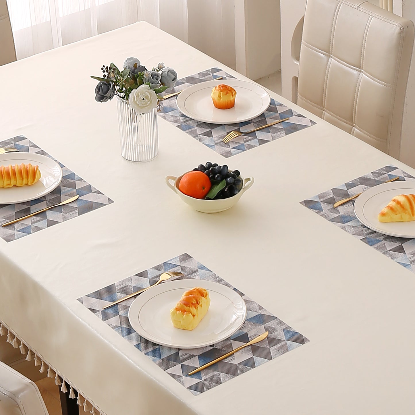 Color Splash PVC Mats for Dining Table, Geo Triangles - Slate Blue
