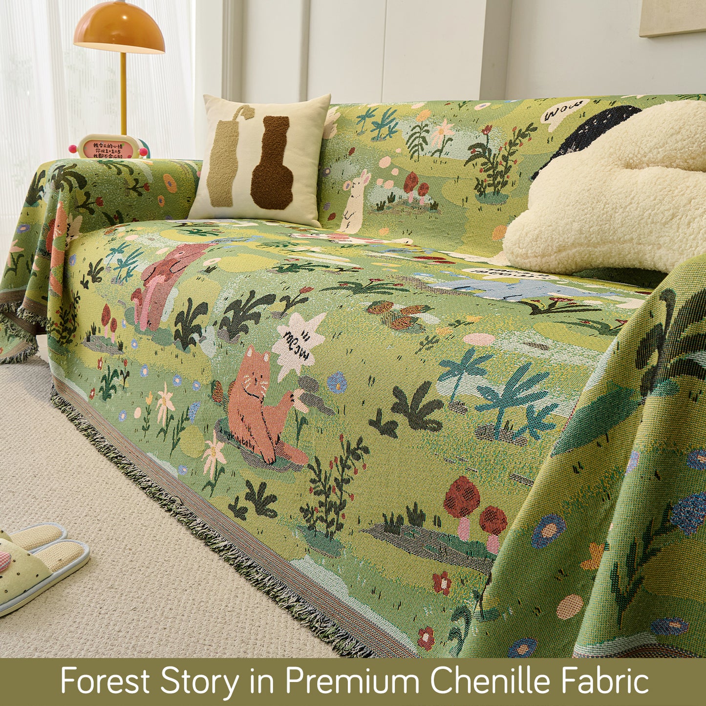 All-Season Chenille Sofa Throw, Forest Story Series