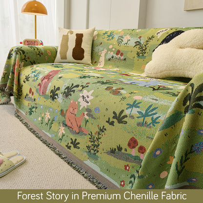 All-Season Chenille Sofa Throw, Forest Story Series