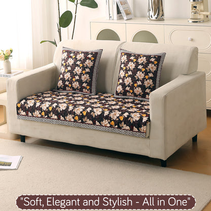 Florentina Series Printed Holland Velvet Sofa Mat - Camellia Brown