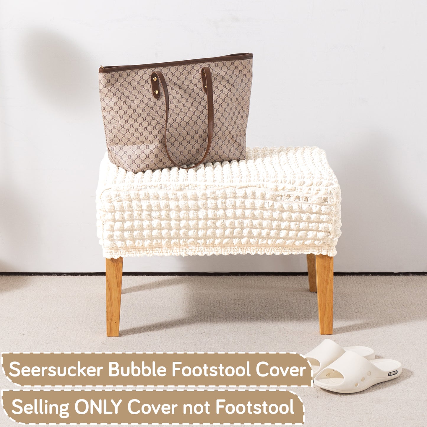 Aria Nova 280 GSM Bubble Stretchable Foot Rest Stool Cover, Light Cream