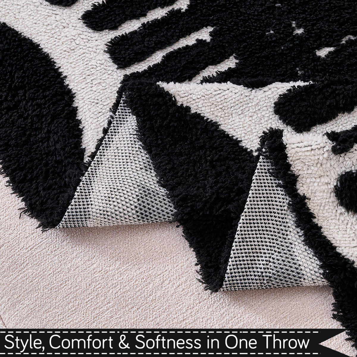 Buy Black Colour Supple Soft Wavy Plush Sofa Throw – Style, Comfort & Softness | HOKIPO