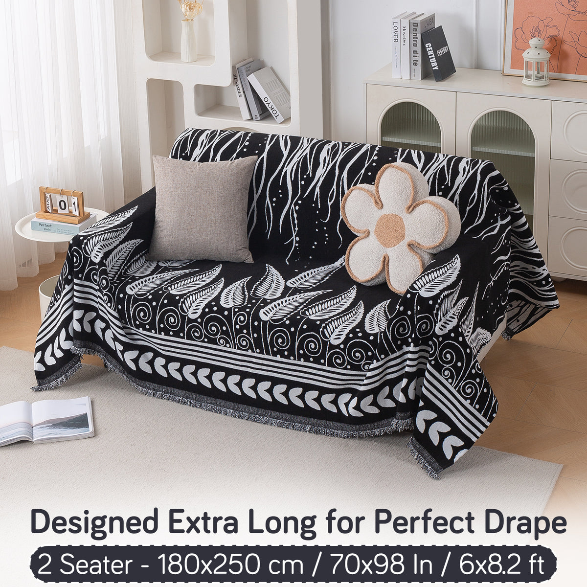 Buy Black Fern Tribal Serene Abode Chenille Two Seater Sofa Throw | HOKIPO