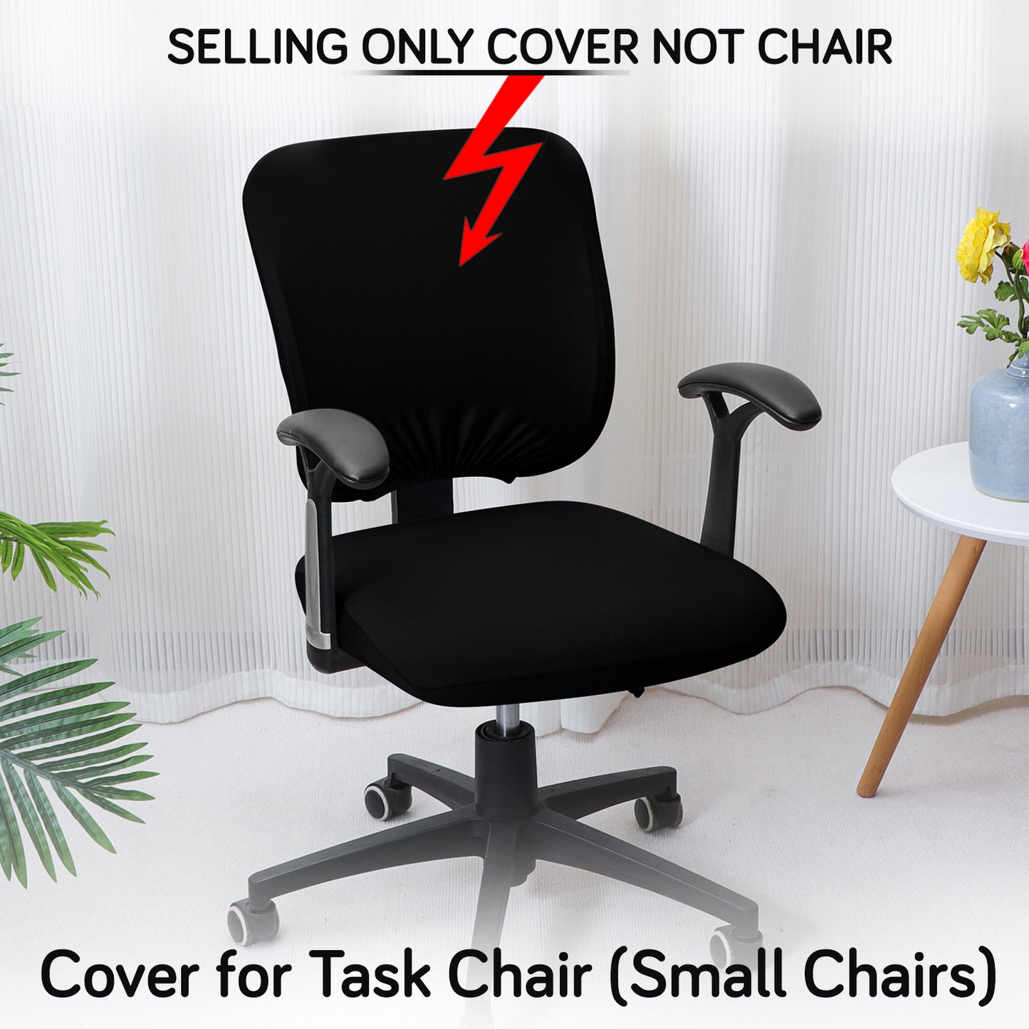Office Chair Cover for Task Chair – 140 GSM Stretchable Fabric – Washable & Anti-Slip – Fits Small Office Chairs Without Headrest, Black