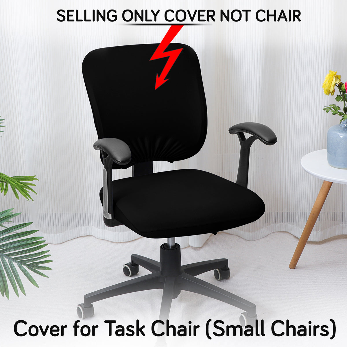 Office Chair Cover for Task Chair – 140 GSM Stretchable Fabric – Washable & Anti-Slip – Fits Small Office Chairs Without Headrest, Black