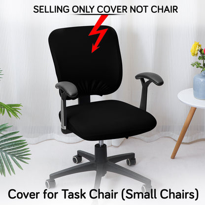 Office Chair Cover for Task Chair – 140 GSM Stretchable Fabric – Washable & Anti-Slip – Fits Small Office Chairs Without Headrest, Black