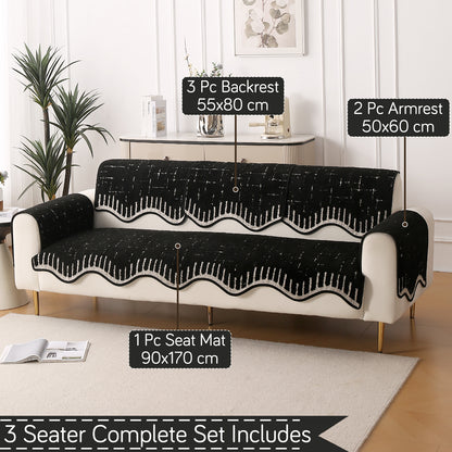Premium Supple Soft Wavy with Curve Sofa Cover Mat, Black