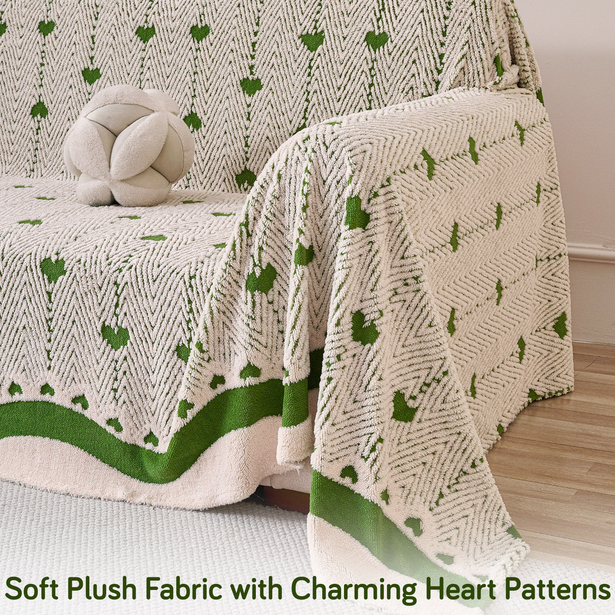 Buy Forest Cream Colour Cozy Heart Series Luxury Plush Sofa Throw Cover | HOKIPO 