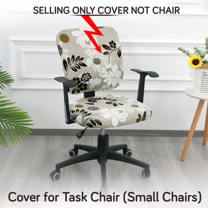 Printed Office Chair Cover for Task Chair – 140 GSM Stretchable Fabric – Washable & Anti-Slip – Fits Small Office Chairs Without Headrest, Feather Brown Floral
